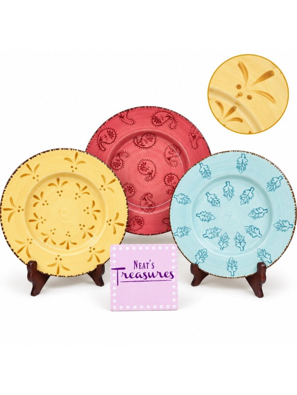 Home Target HMQ 91 Various Color Hand Painted  Stoneware Salad Lunch Plate Set 3